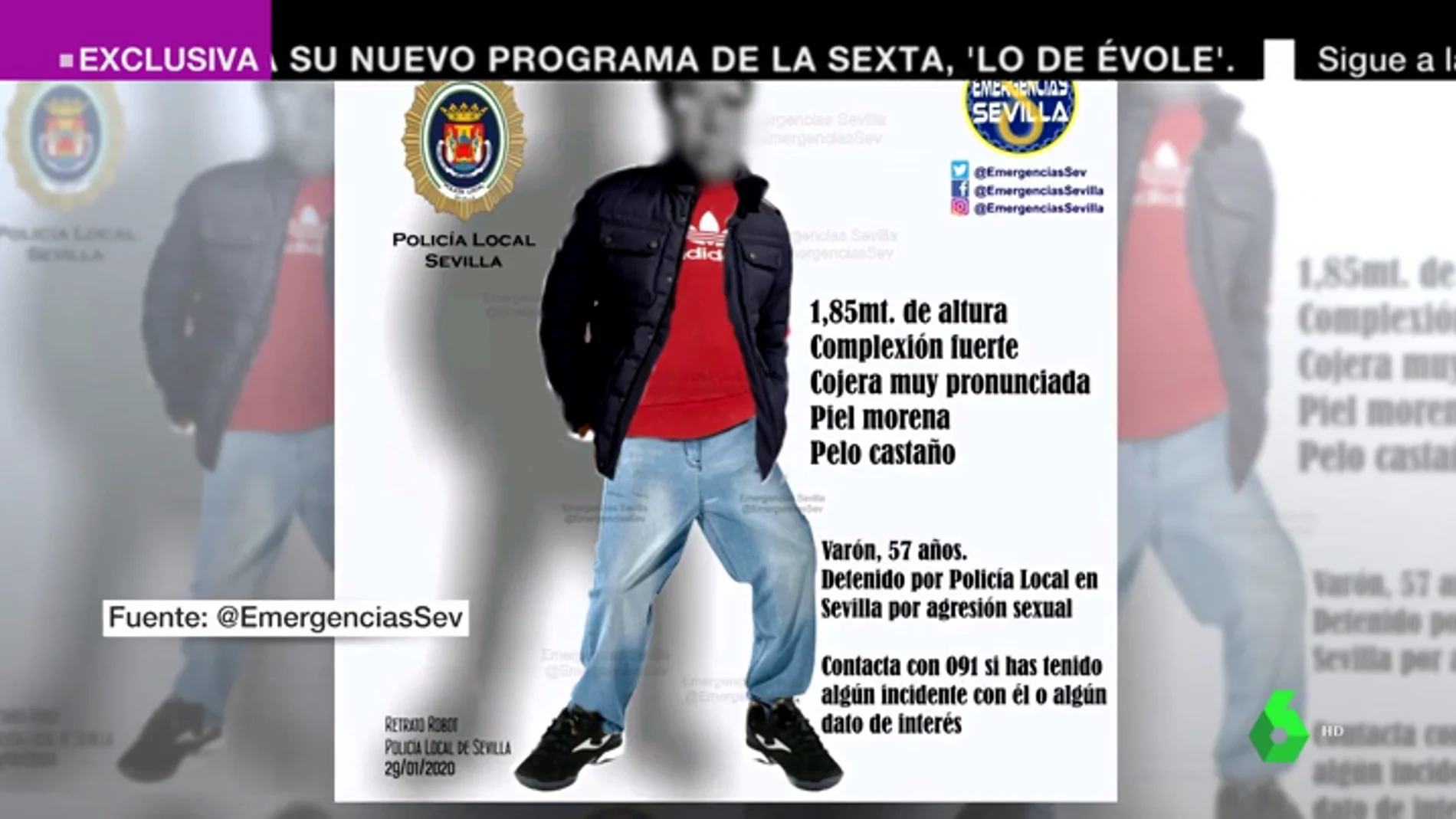 Difunden un retrato robot de un acusado por agresión sexual en Sevilla para encontrar más víctimas