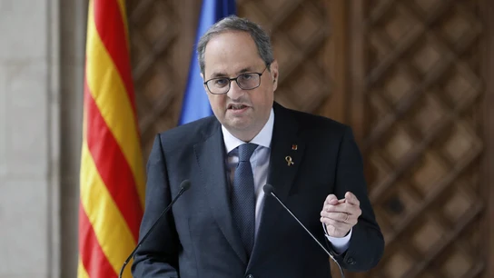 El presidente de la Generalitat, Quim Torra, durante la declaración institucional El presidente de la Generalitat, Quim Torra, durante la declaración institucional