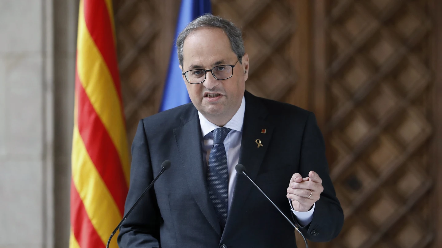 El presidente de la Generalitat, Quim Torra, durante la declaración institucional El presidente de la Generalitat, Quim Torra, durante la declaración institucional