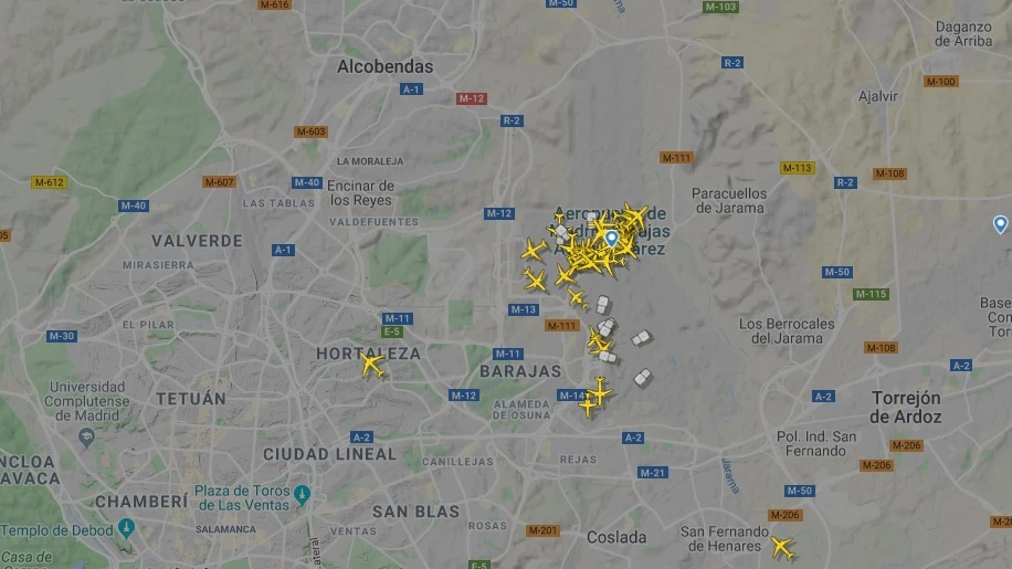 Mapa de los vuelos en Madrid-Barajas