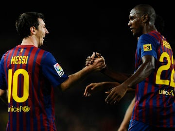 Messi en un partido con Abidal Messi en un partido con Abidal