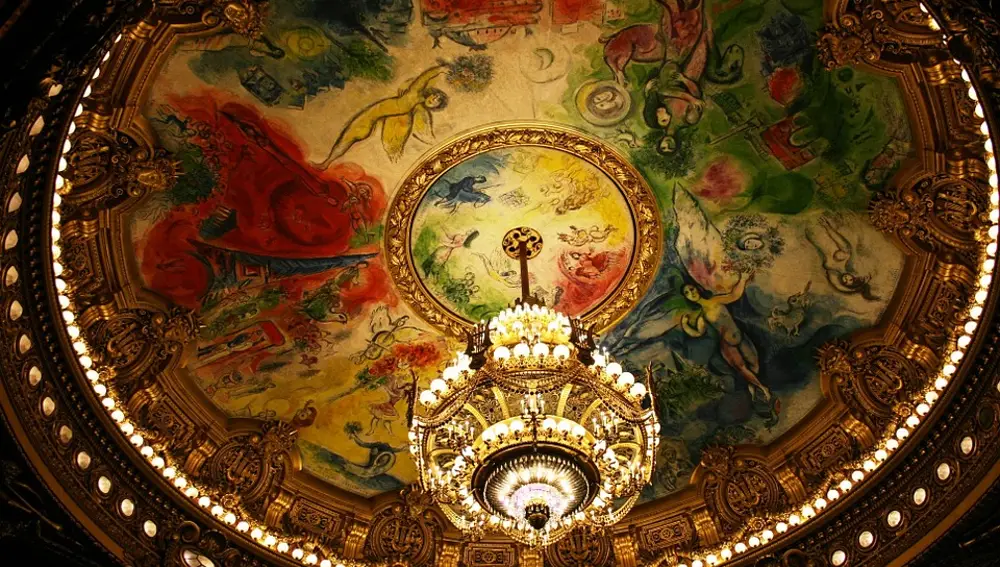 Espectacular techo y lámpara de la Ópera Garnier