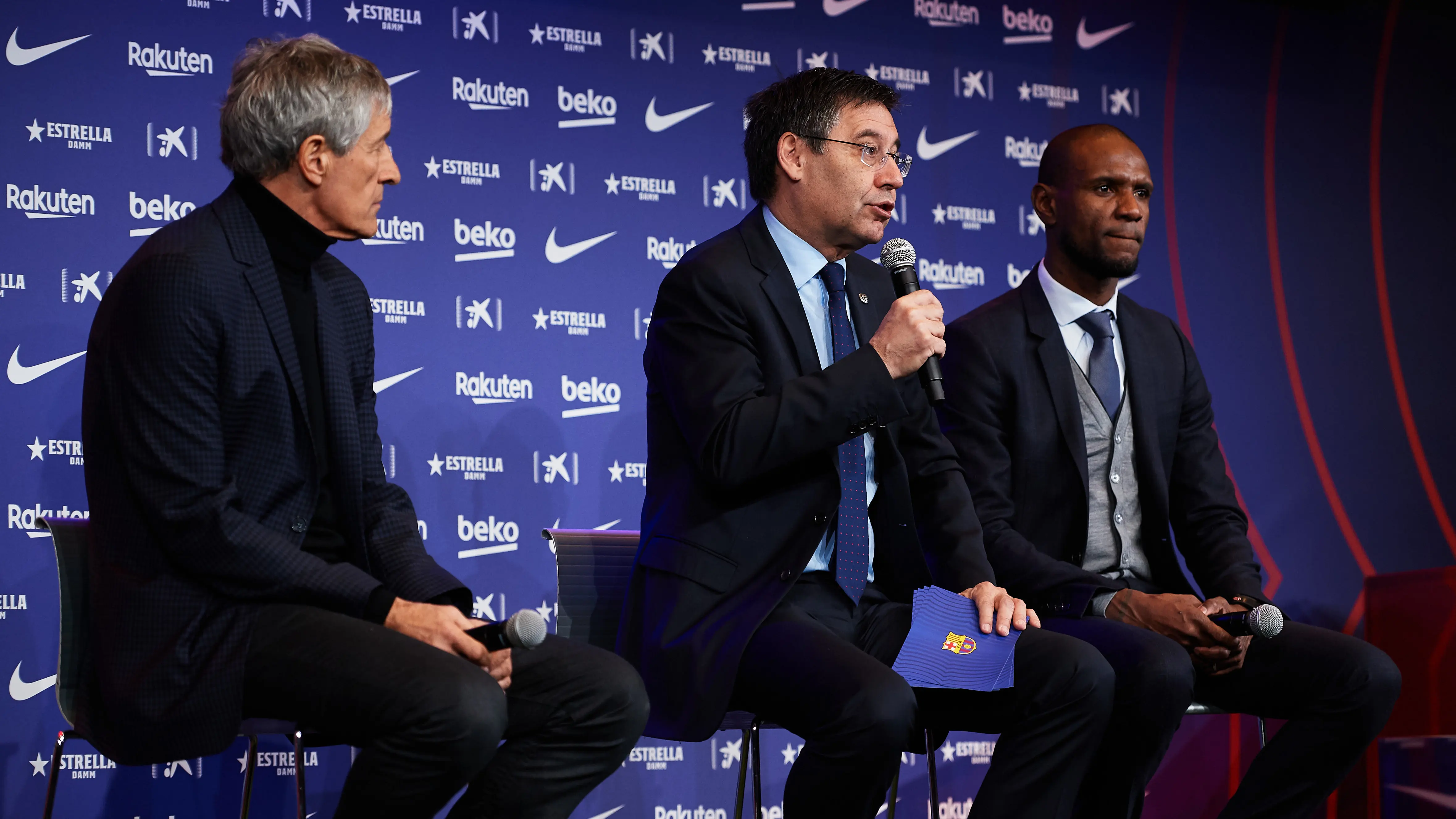 Bartomeu y Abidal, en la presentación de Quique Setién