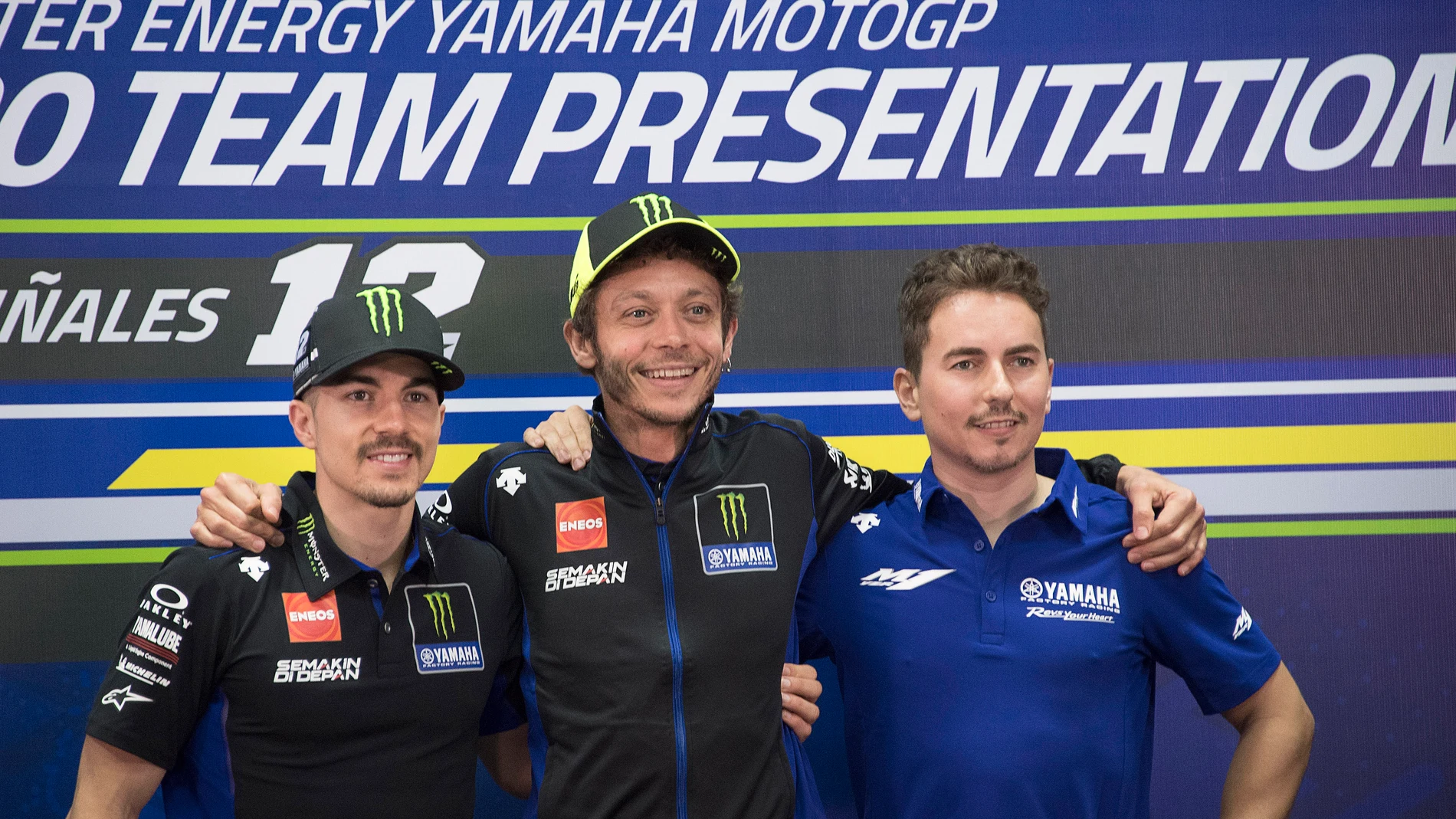 Jorge Lorenzo en la presentación de Yamaha junto a Rossi y Viñales