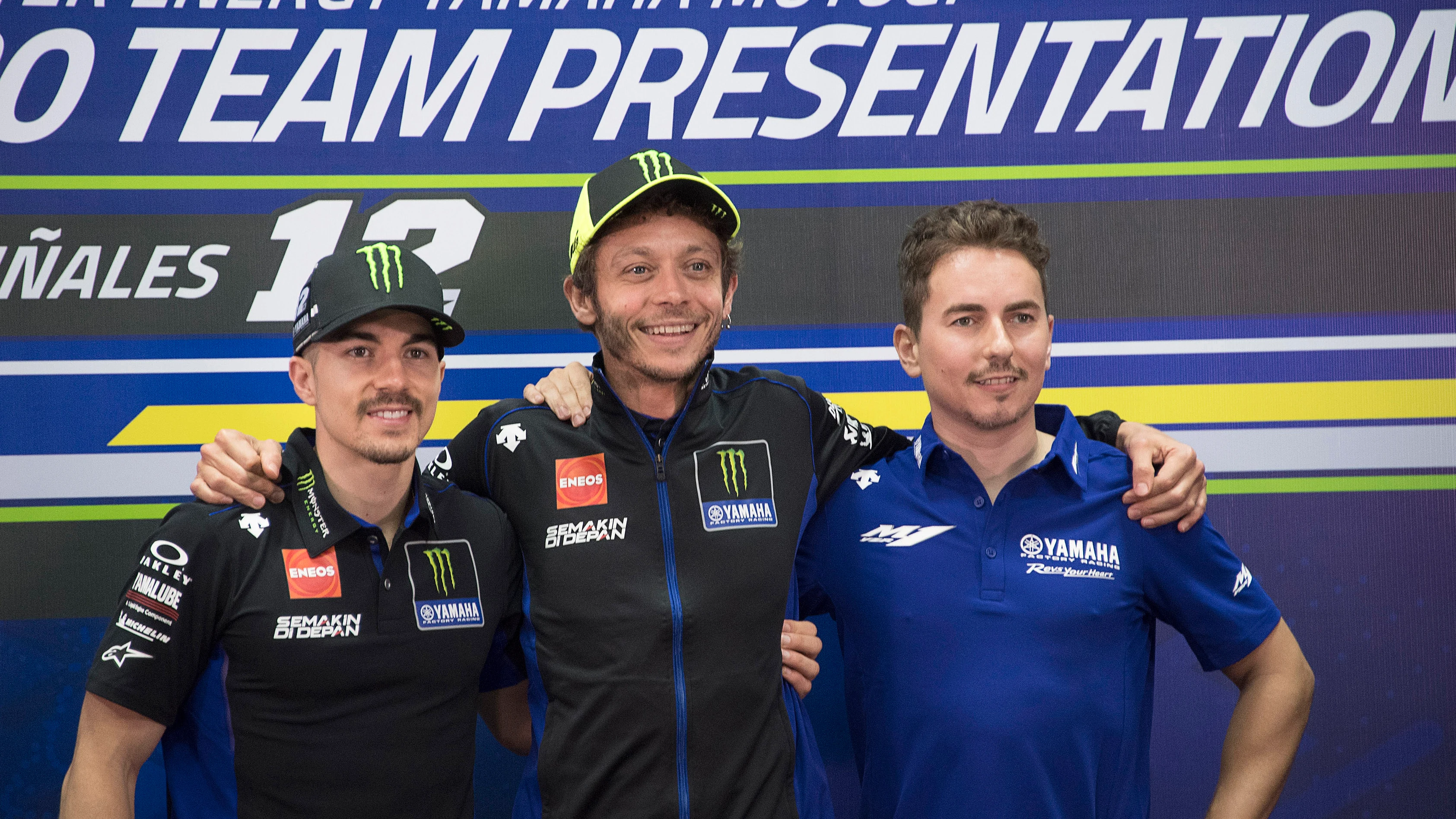 Jorge Lorenzo en la presentación de Yamaha junto a Rossi y Viñales