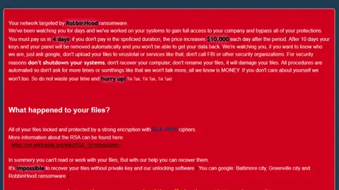Ataque ransomware en Windows 10. Ataque RobinHood en Windows 10.