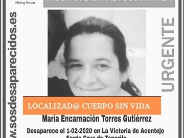 El anuncio de SOS Desaparecidos sobre el fallecimiento de María Encarnación Torres El anuncio de SOS Desaparecidos sobre el fallecimiento de María Encarnación Torres