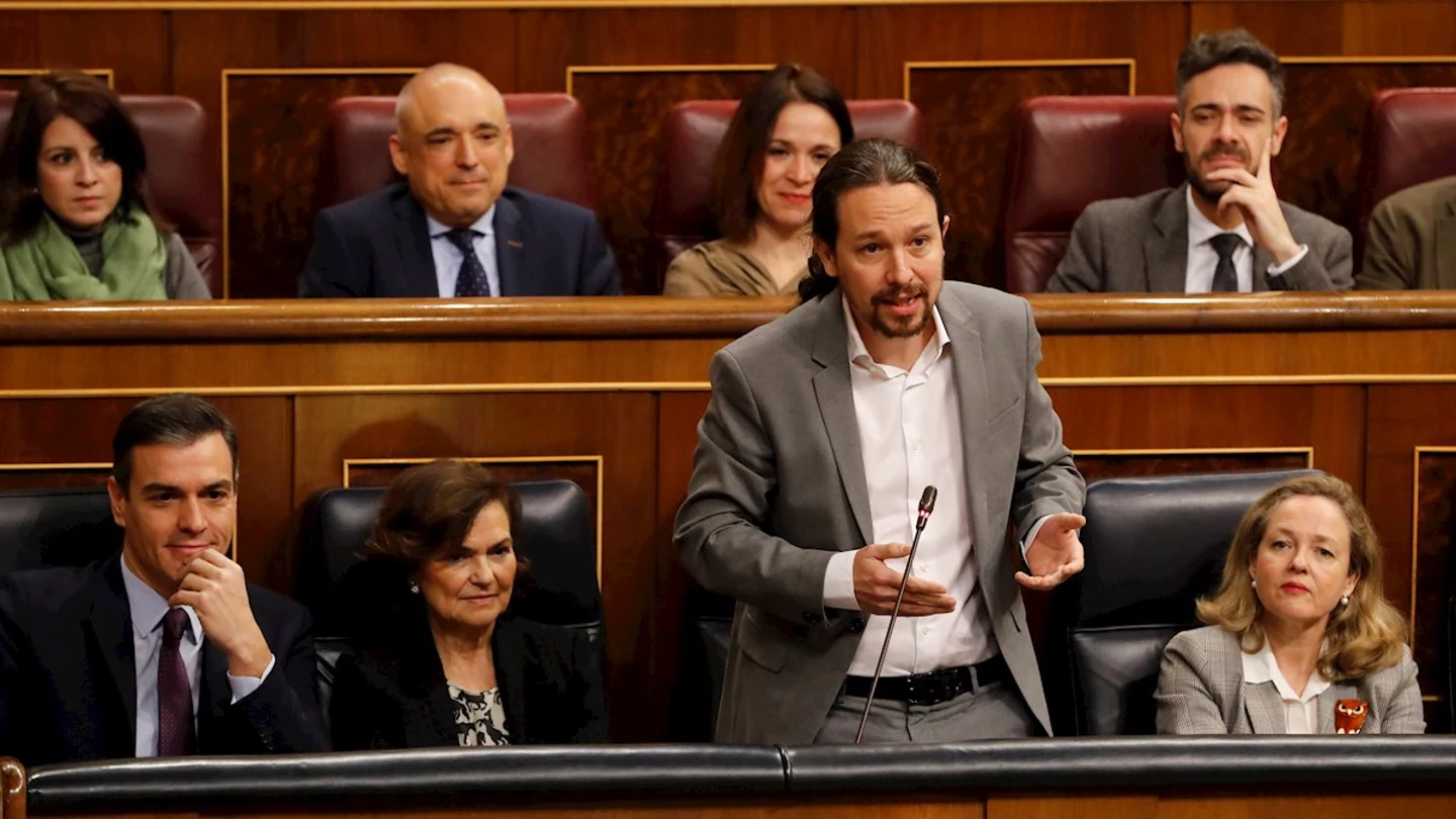Pablo Iglesias, Pedro Sánchez, Carmen Calvo y Nadia Calviño, en el Congreso Pablo Iglesias, Pedro Sánchez, Carmen Calvo y Nadia Calviño, en el Congreso