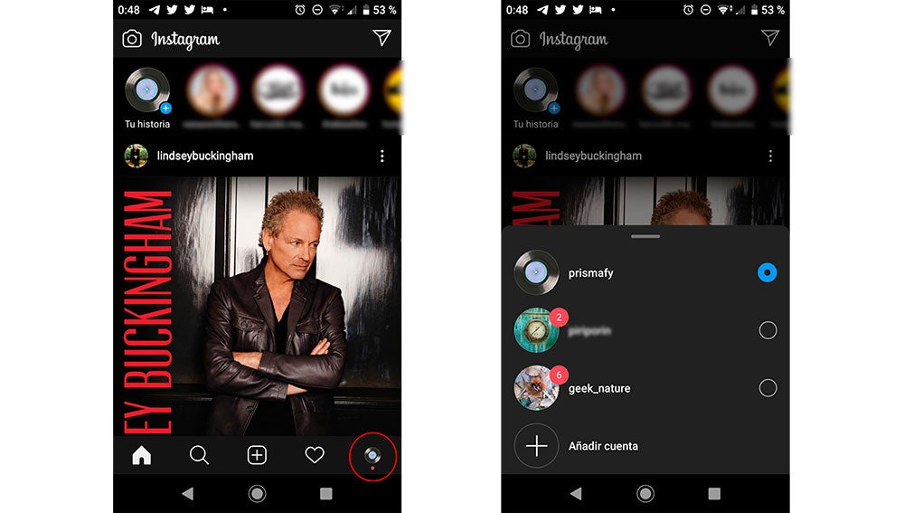 Cambiando entre las distintas cuentas