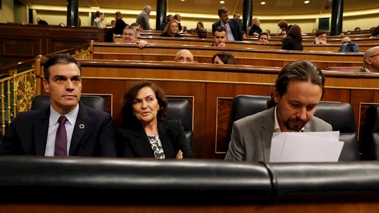 Pedro Sánchez, Carmen Calvo y Pablo Iglesias Pedro Sánchez, Carmen Calvo y Pablo Iglesias