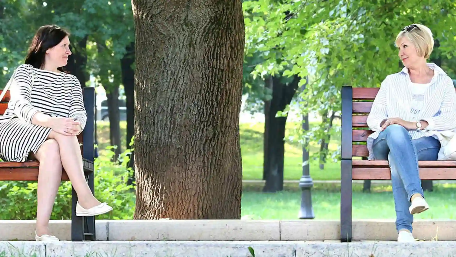 mujeres hablando en un parque