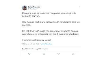 El tuit viral del bonito gesto de Carlos Fenollosa con los candidatos rechazados