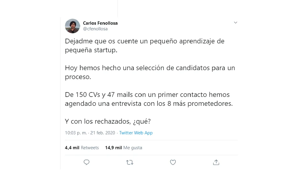 El tuit viral del bonito gesto de Carlos Fenollosa con los candidatos rechazados