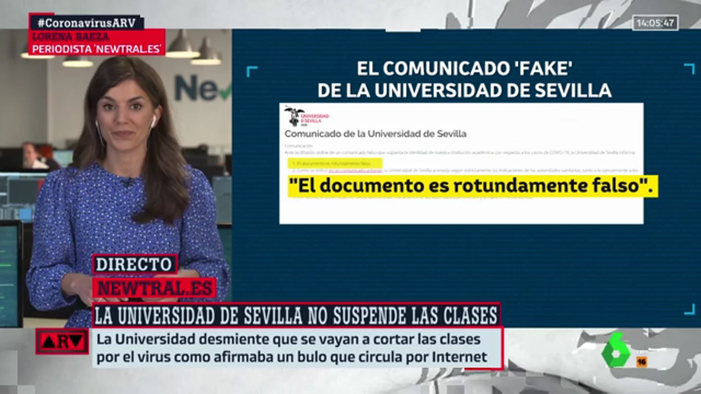 No, la Universidad de Sevilla no ha suspendido las clases por el coronavirus No, la Universidad de Sevilla no ha suspendido las clases por el coronavirus