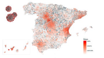 Mapa de riesgo de propagacion del coronavirus en Espana