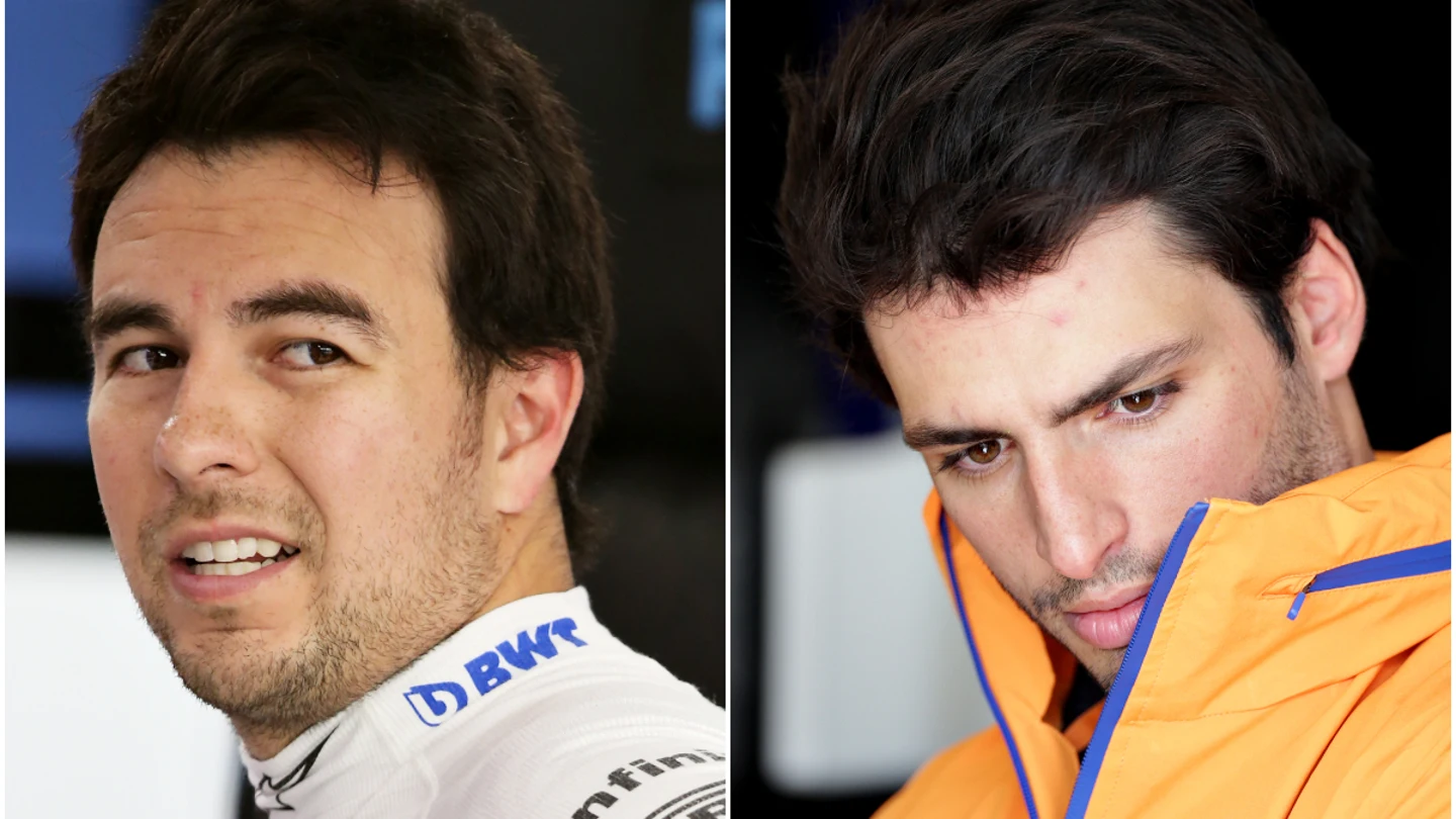 Sergio Pérez, de Racing Point, y Carlos Sainz, de McLaren Sergio Pérez, de Racing Point, y Carlos Sainz, de McLaren