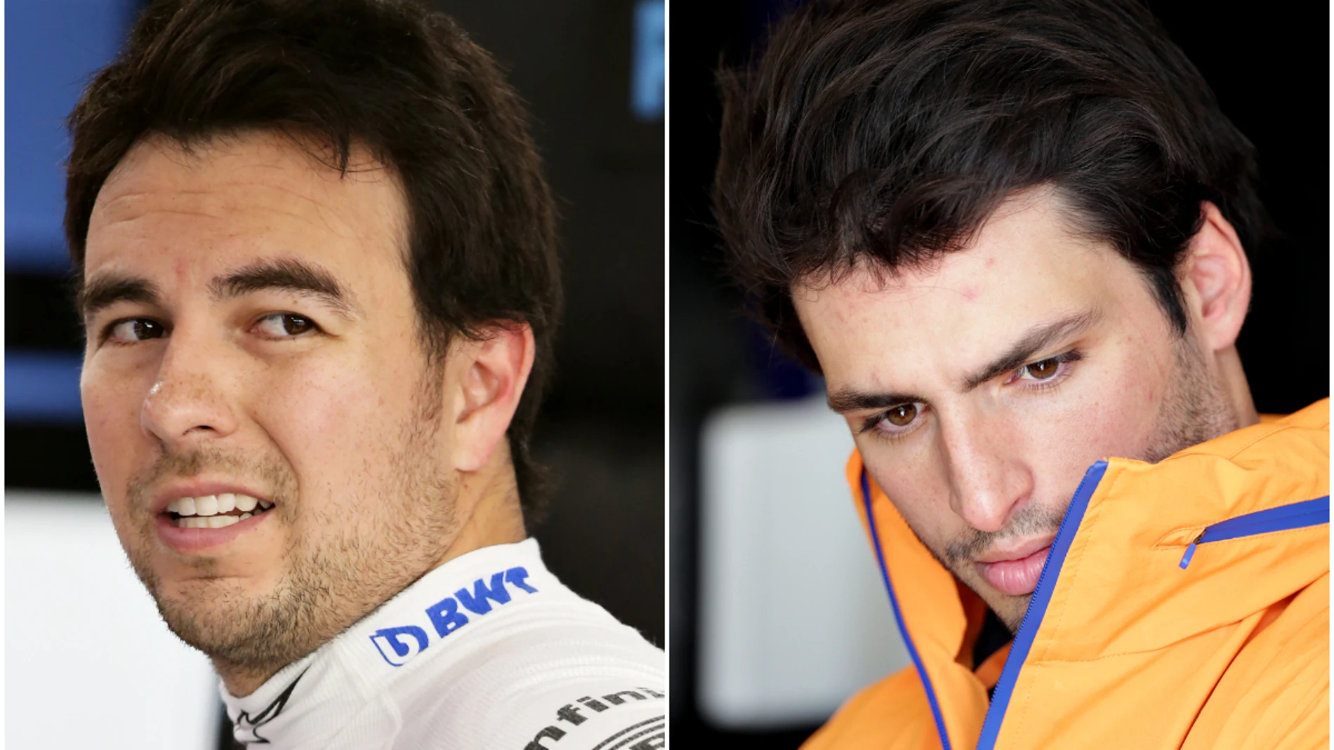 Sergio Pérez, de Racing Point, y Carlos Sainz, de McLaren