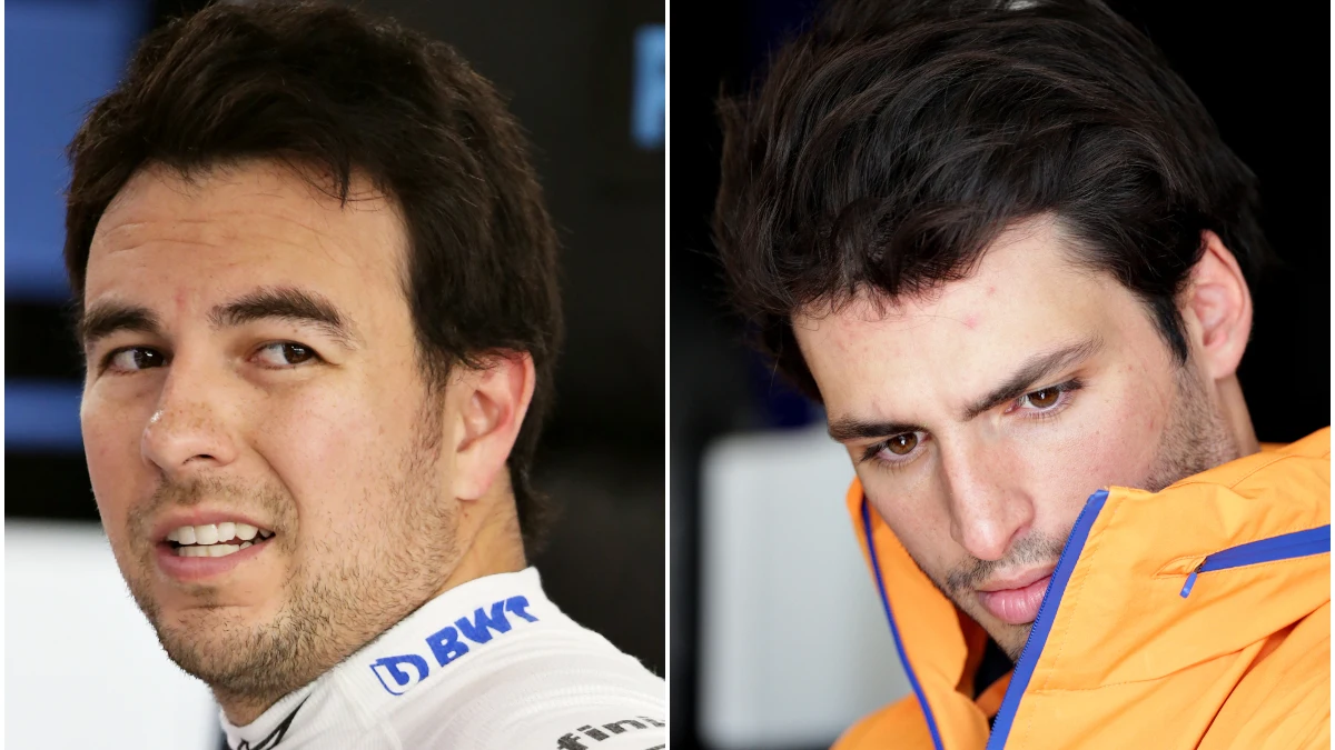 Sergio Pérez, de Racing Point, y Carlos Sainz, de McLaren