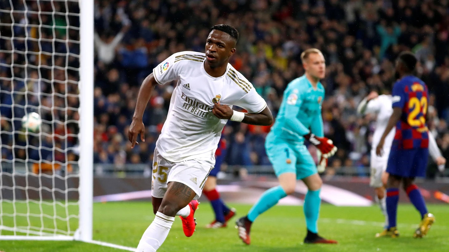 Vinicius celebra su gol en el Clásico. Vinicius celebra su gol en el Clásico.