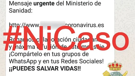 El mensaje que han difundido suplantando al Ministerio de Sanidad El mensaje que han difundido suplantando al Ministerio de Sanidad