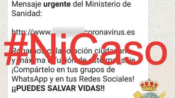 El mensaje que han difundido suplantando al Ministerio de Sanidad