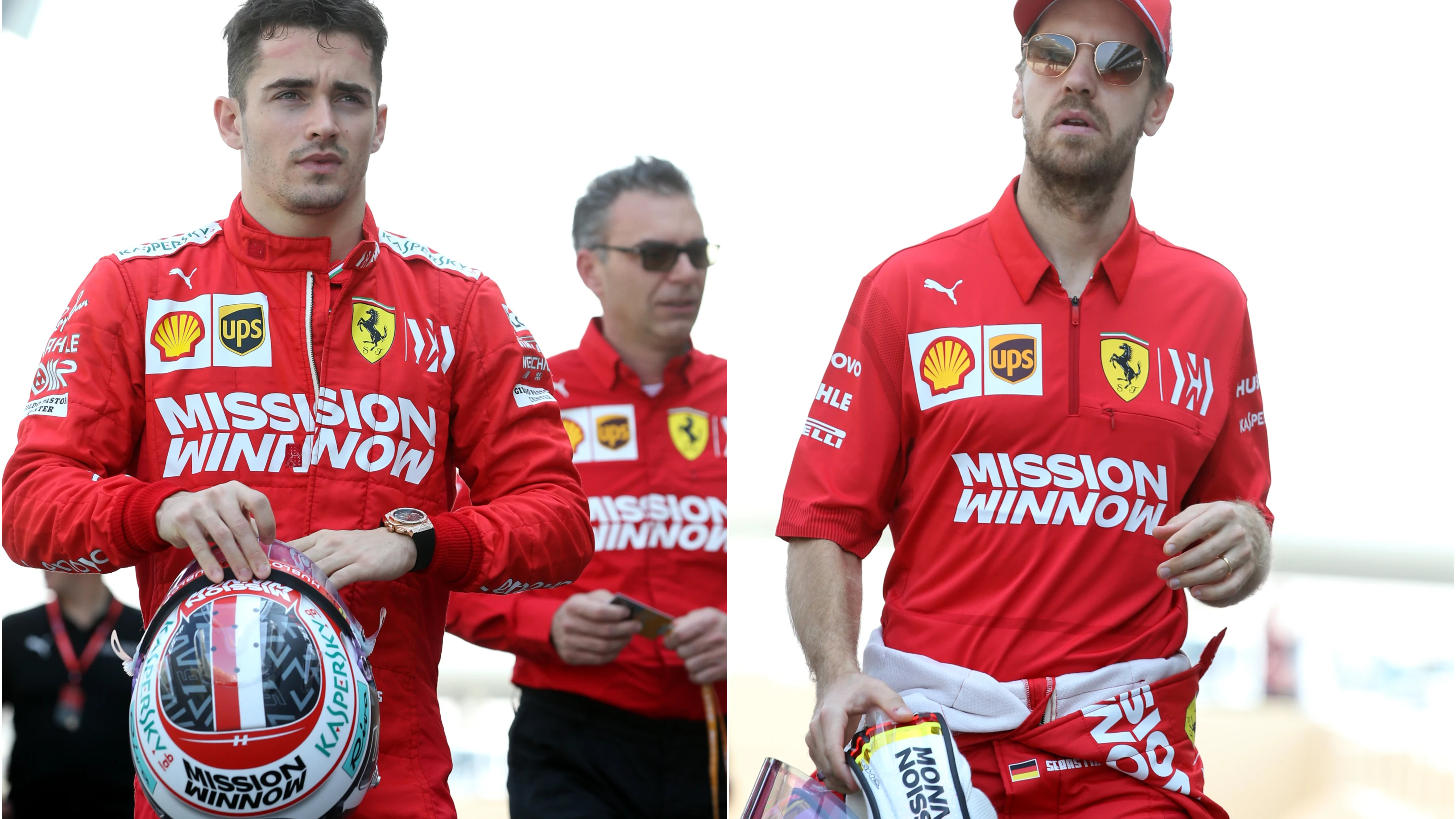 Charles Leclerc y Sebastian Vettel durante los test en Montmeló