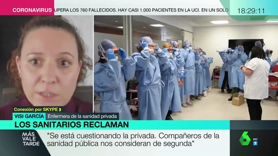 El mensaje de una enfermera de la sanidad privada: "No somos profesionales de segunda, nosotros también estamos en primera línea de batalla" El mensaje de una enfermera de la sanidad privada: "No somos profesionales de segunda, nosotros también estamos en primera línea de batalla"