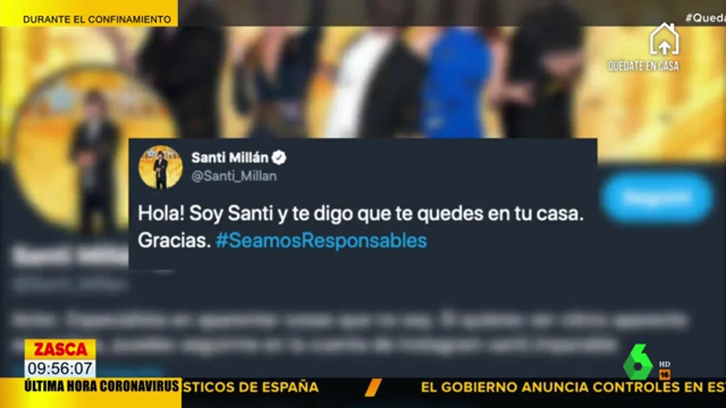 El dardo de Santi Millán a un simpatizante de Vox que se niega a cumplir la cuarentena por coronavirus El dardo de Santi Millán a un simpatizante de Vox que se niega a cumplir la cuarentena por coronavirus