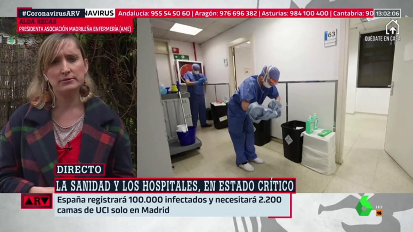 Alda Recas, presidenta de la Asociación Madrileña de Enfermería: "Los que estamos en primera línea exigimos que nos cuiden" Alda Recas, presidenta de la Asociación Madrileña de Enfermería: "Los que estamos en primera línea exigimos que nos cuiden"