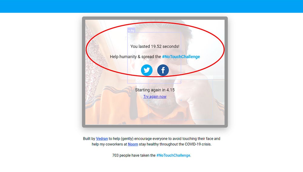 La app detecta que nos hemos tocado la cara