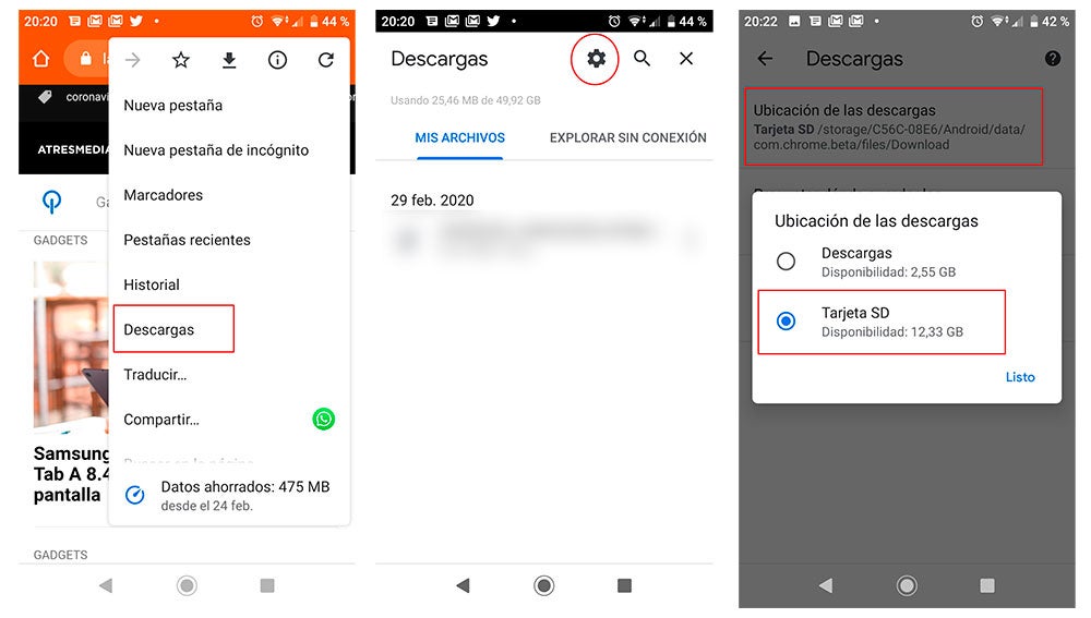 Cambiando la ubicación de las descargas