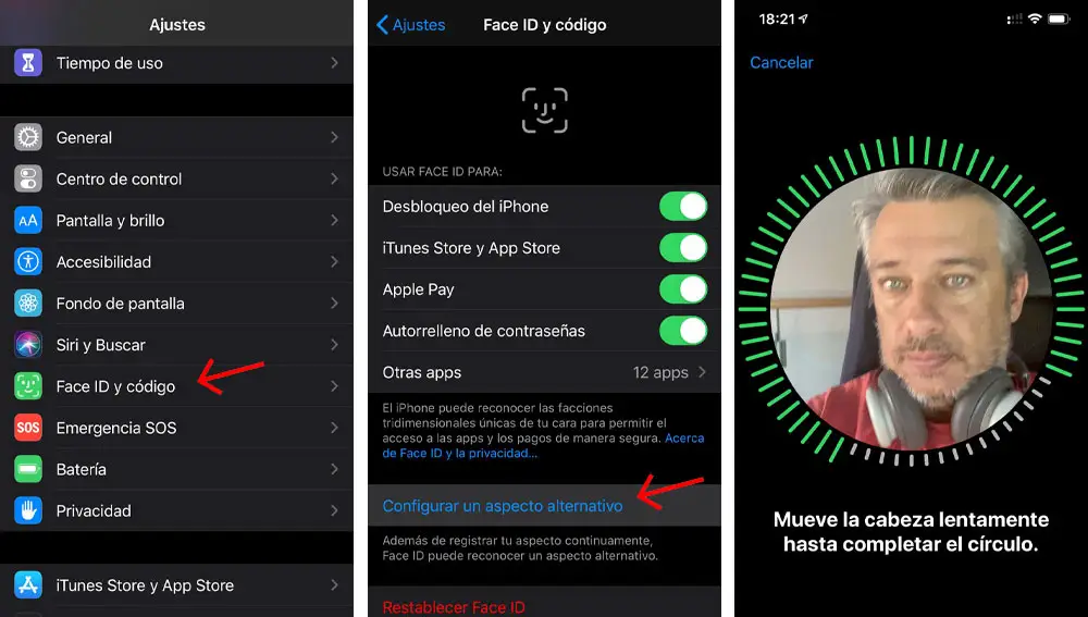 Configurar un aspecto secundario alternativo con Face ID