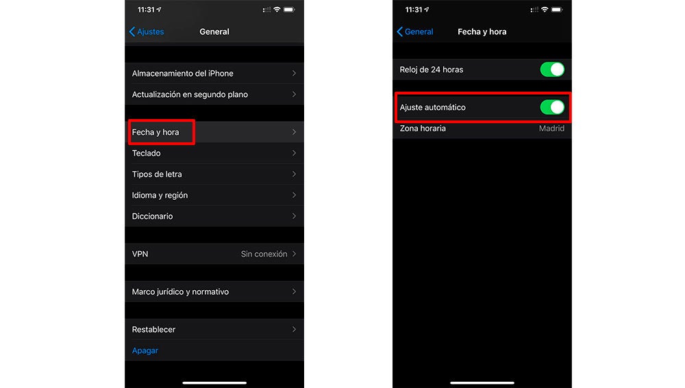 Seleccionando la hora automática en iOS