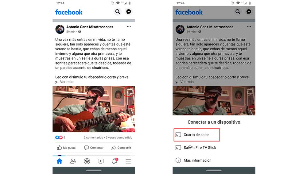 Enviando un vídeo a Chromecast desde Facebook