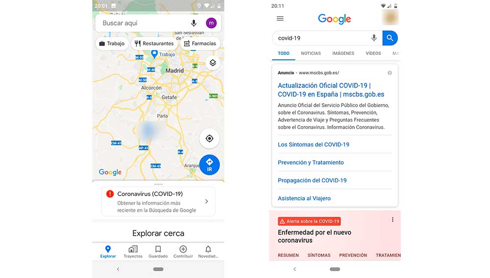 Información COVID-19 en Google Maps