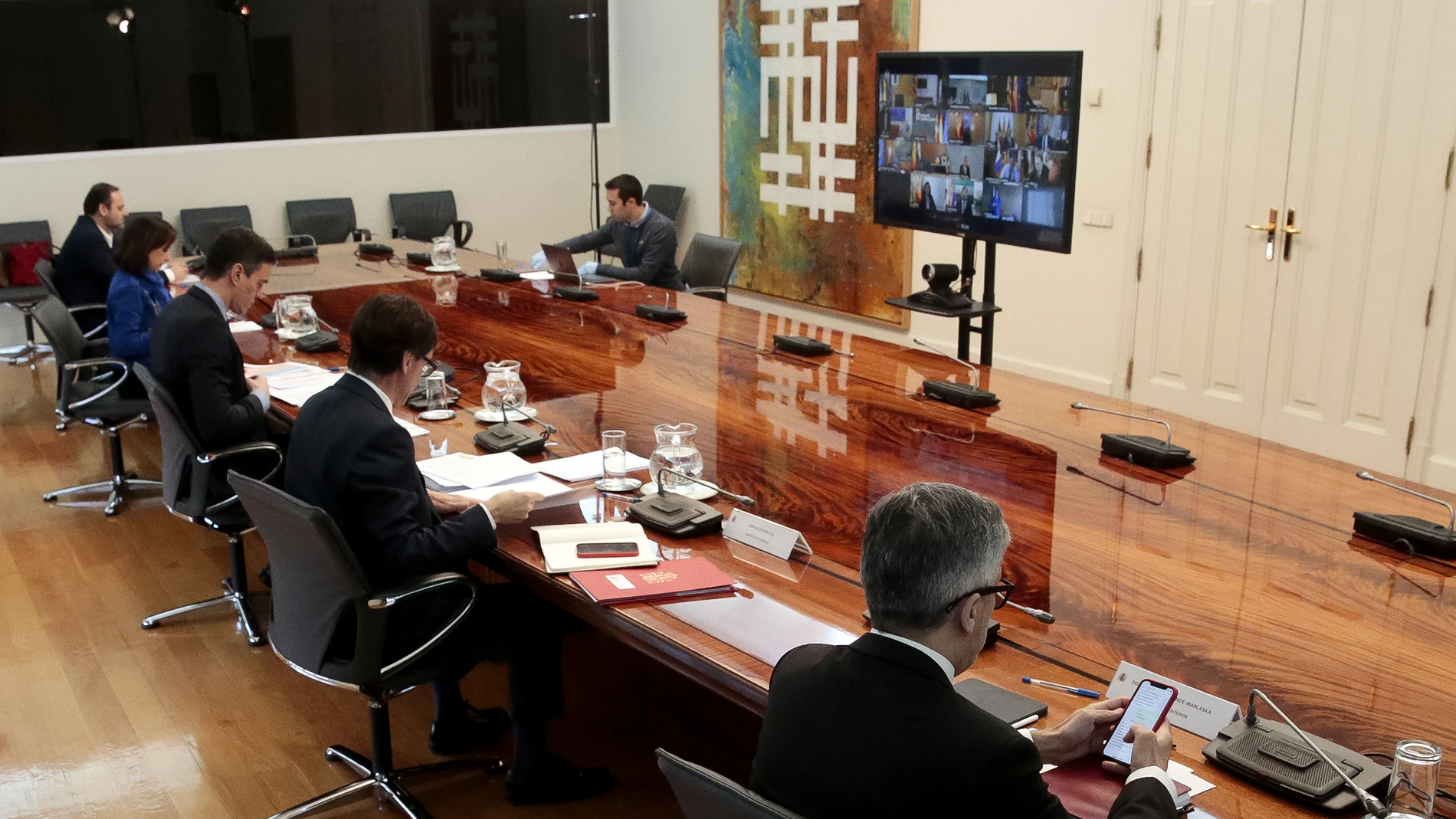 Imagen de la videoconferencia de Pedro Sánchez con los presidentes autonómicos celebrada este domingo