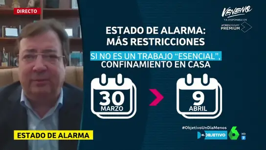 Guillermo Fernánez Vara, presidente de Extremadura,en El Objetivo. Guillermo Fernánez Vara, presidente de Extremadura,en El Objetivo.