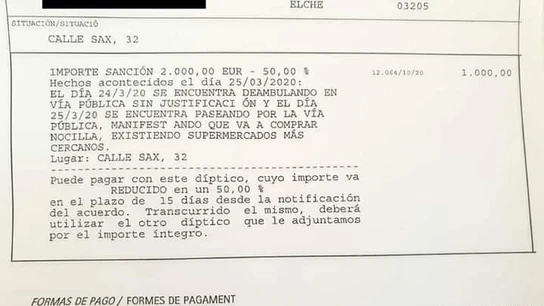 Multa de dos mil euros por pasear por la calle por segundo día consecutivo, en pleno estado de alarma, argumentando que iba "a comprar Nocilla". ESTADO DE ALARMA