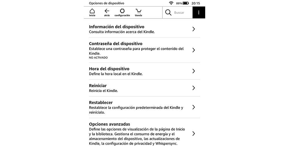 Captura de pantalla de un Kindle Paperwhite