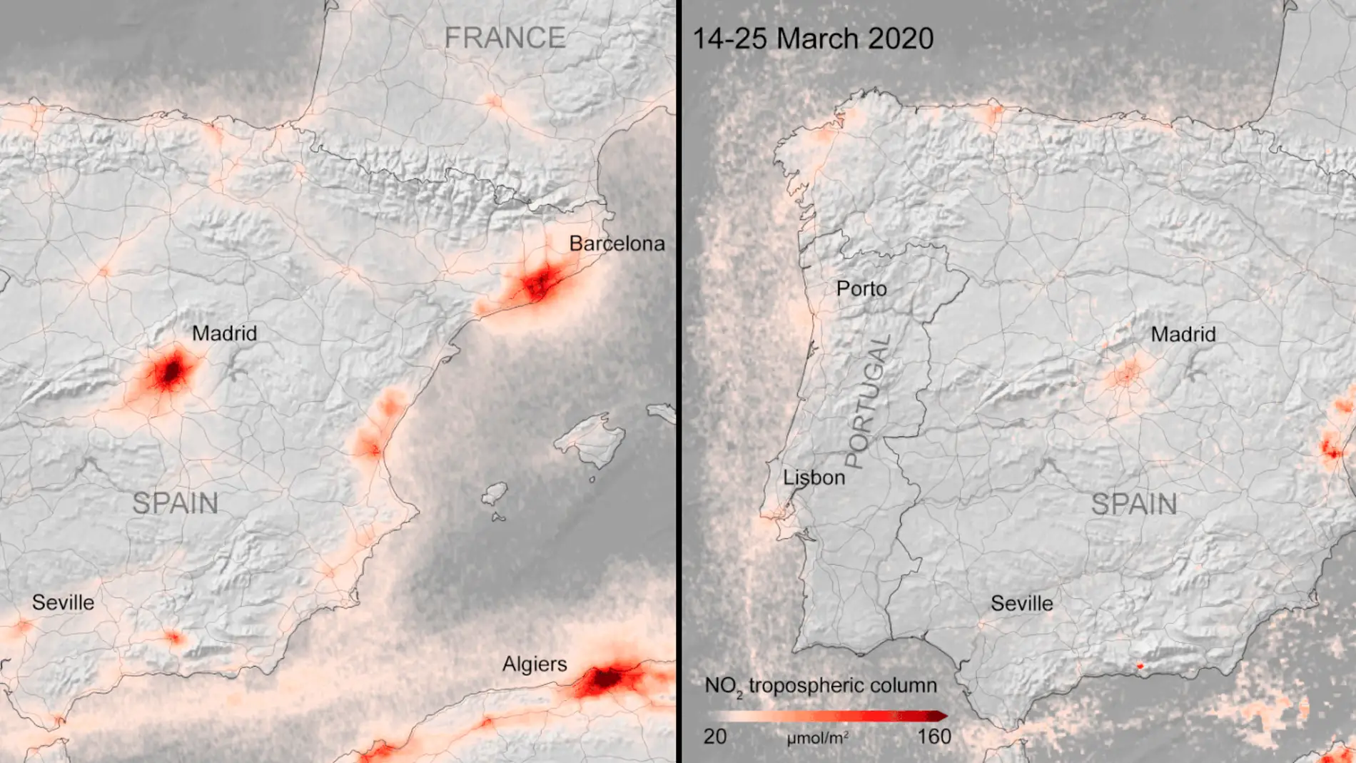 La caida de la contaminacion por el confinamiento se ve desde el espacio