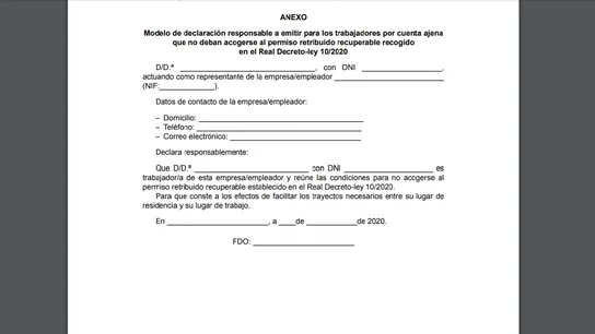 Modelo de declaración responsable que recoge el BOE Modelo de declaración responsable que recoge el BOE