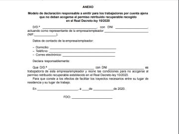 Modelo de declaración responsable que recoge el BOE Modelo de declaración responsable que recoge el BOE