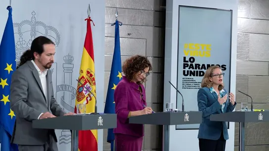 Iglesias, Montero y Calviño, tras el Consejo de Ministros Iglesias, Montero y Calviño, tras el Consejo de Ministros