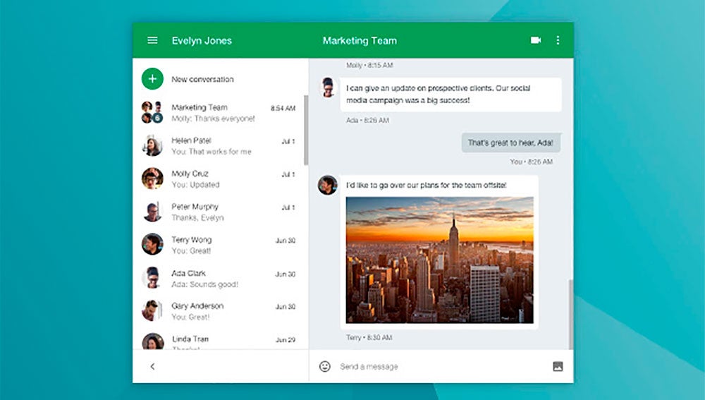 La ventana de Hangouts que se abre al ejecutar la extensión