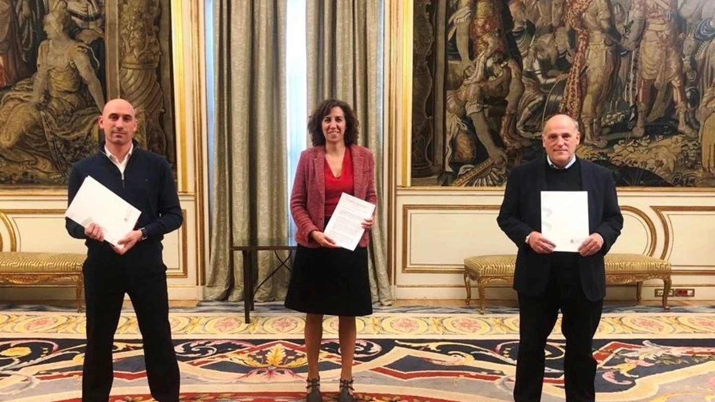Luis Rubiales, Irene Lozano y Javier Tebas Luis Rubiales, Irene Lozano y Javier Tebas