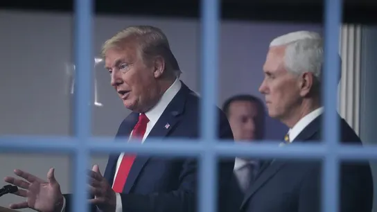 El presidente de EEUU, Donald Trump, durante la comparecencia diaria El presidente de EEUU, Donald Trump, durante la comparecencia diaria