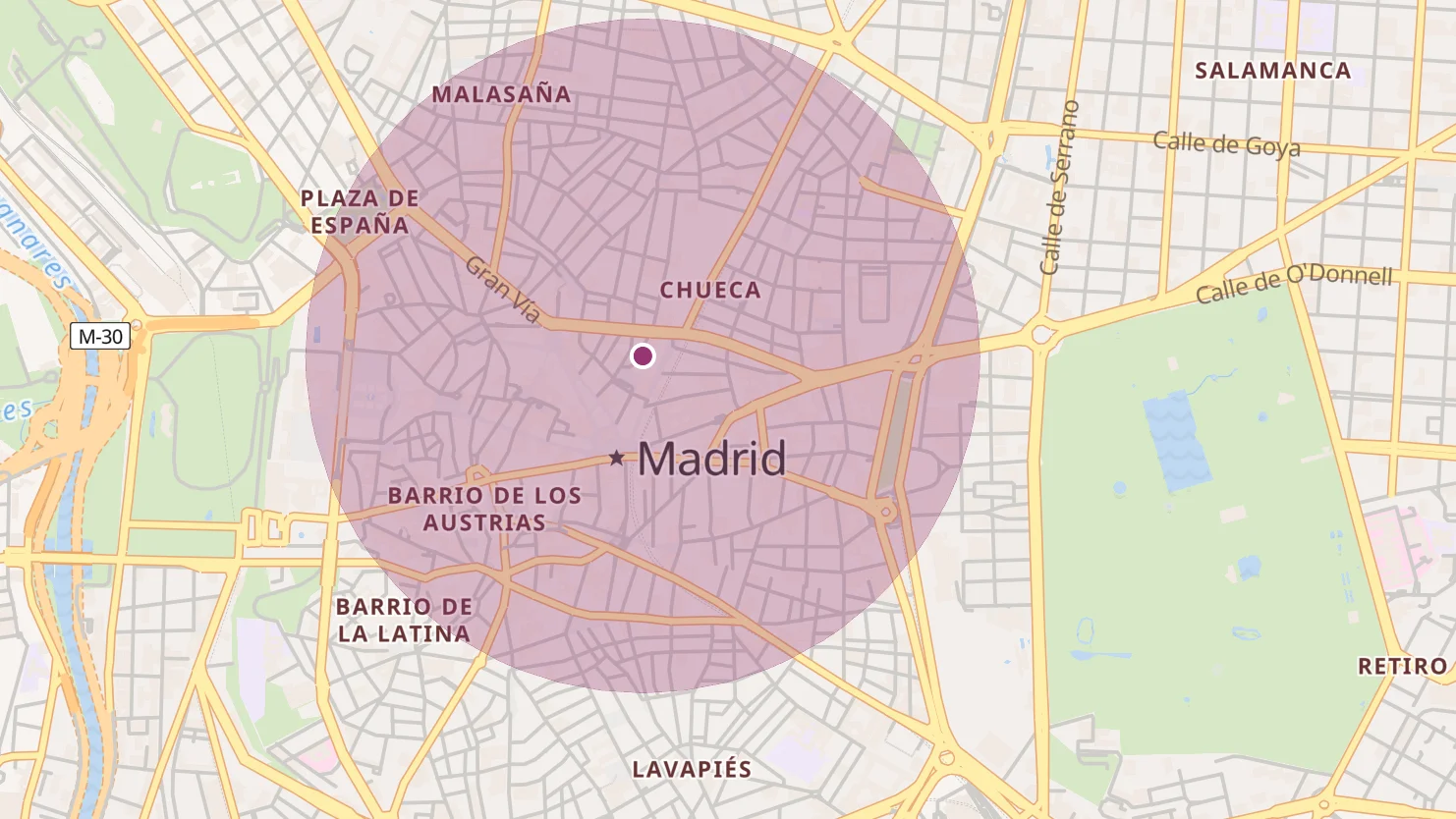 Mapa para comprobar la distancia máxima que se puede recorrer