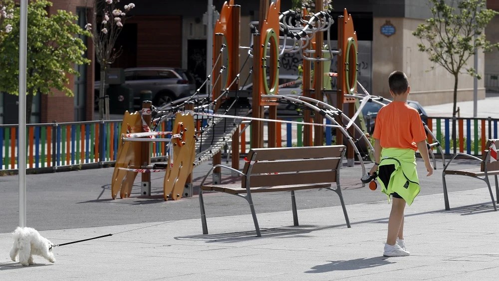 Imagen de un niño paseando a su perro