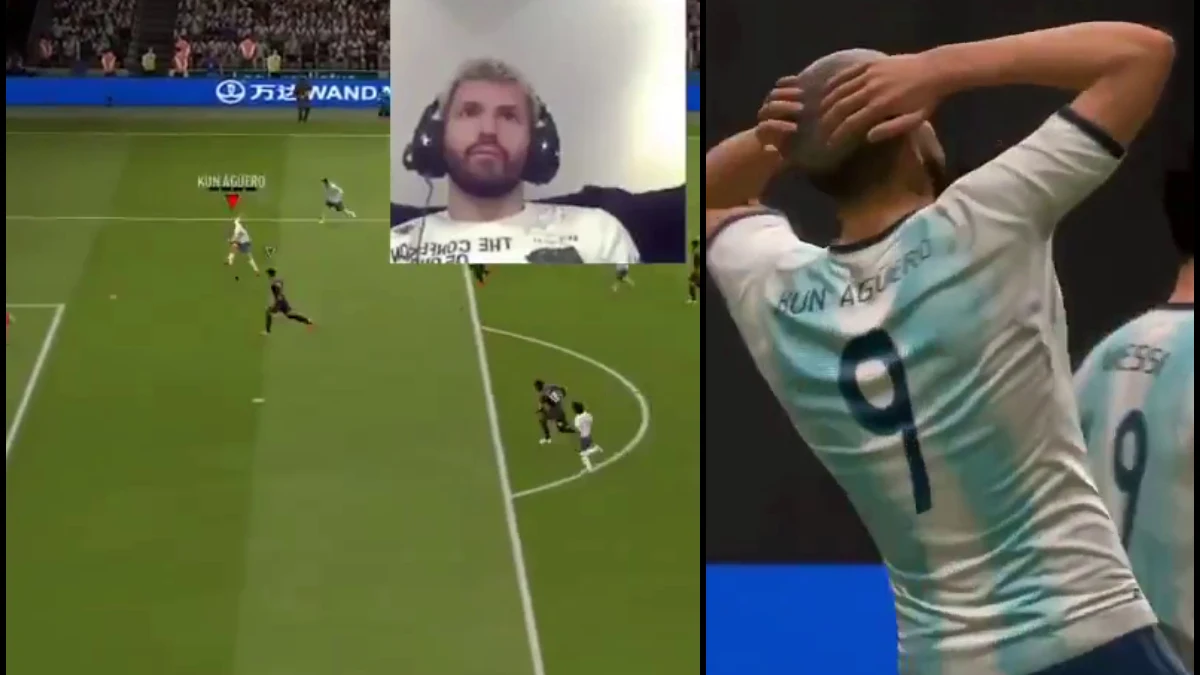 Sergio Agüero, jugando al FIFA 20