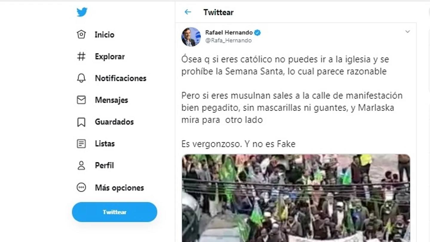 Rafael Hernando comparte un bulo en sus redes y asegura que "no es fake" Rafael Hernando comparte un bulo en sus redes y asegura que "no es fake"